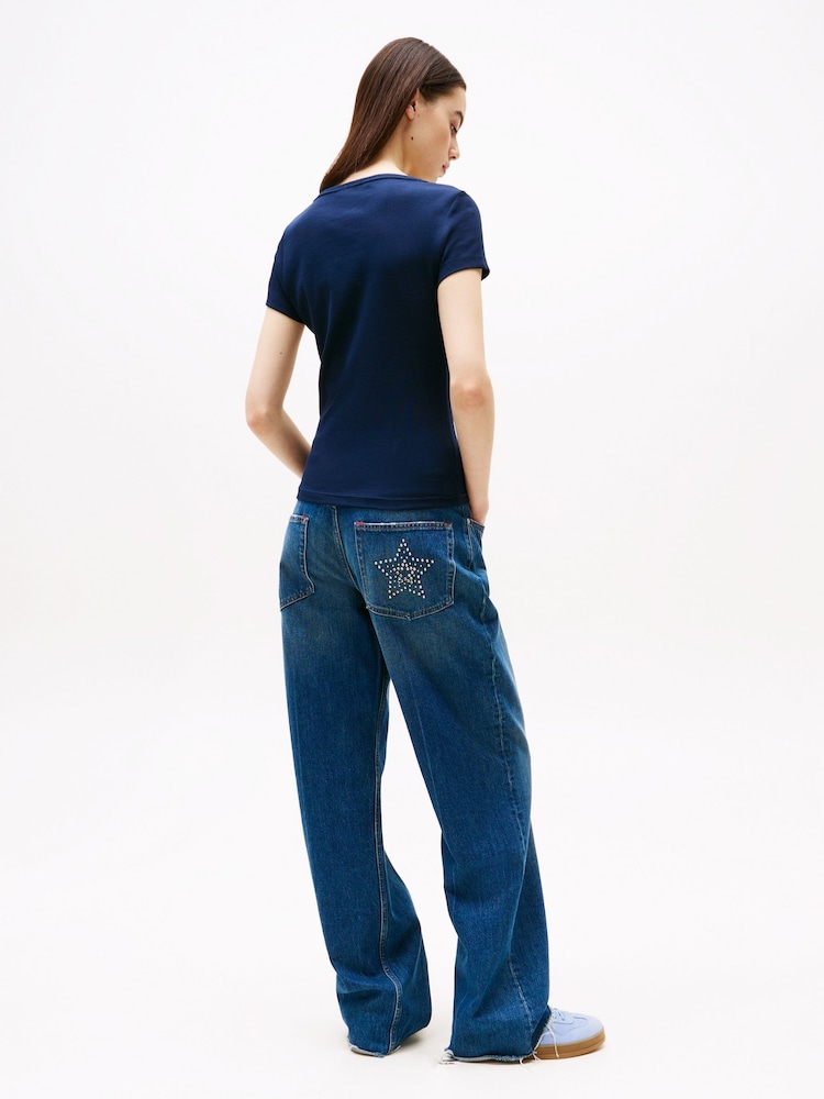 Tommy Jeans Blue Slim Essential T-Shirt - Image 3 of 7