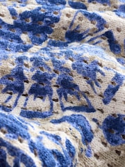 Blue 100% Cotton Relaxed Stitch Printed V-Neck Top - Image 7 of 8