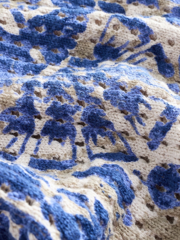 Blue 100% Cotton Relaxed Stitch Printed V-Neck Top - Image 7 of 8