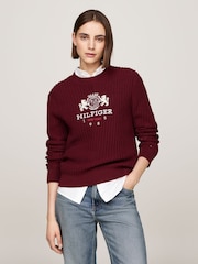 Tommy Hilfiger Red 100% Organic Cotton Varsity Crest Jumper - Image 1 of 5