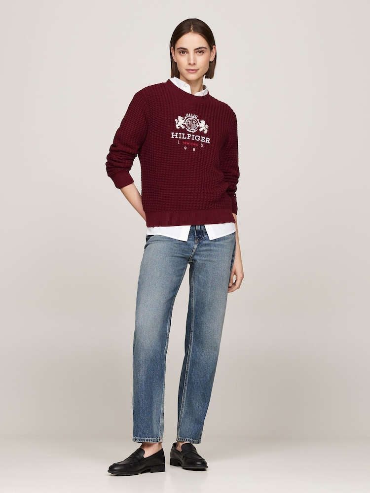 Tommy Hilfiger Red 100% Organic Cotton Varsity Crest Jumper - Image 2 of 5