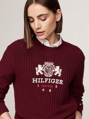 Tommy Hilfiger Red 100% Organic Cotton Varsity Crest Jumper - Image 3 of 5