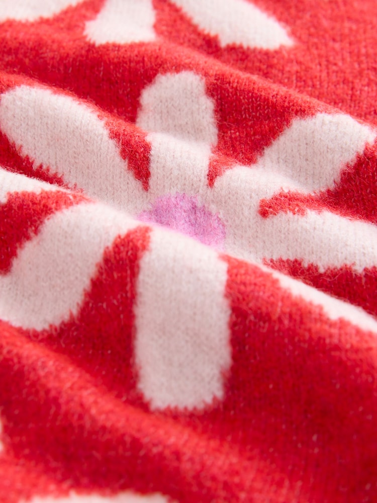 Pink Floral Graphic Print Pattern Knitted Half Sleeve Top - Image 2 of 3