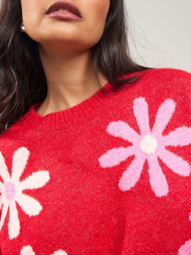 Pink geblümt - Graphic Print Pattern Knitted Half Sleeve Top - Image 4 of 7