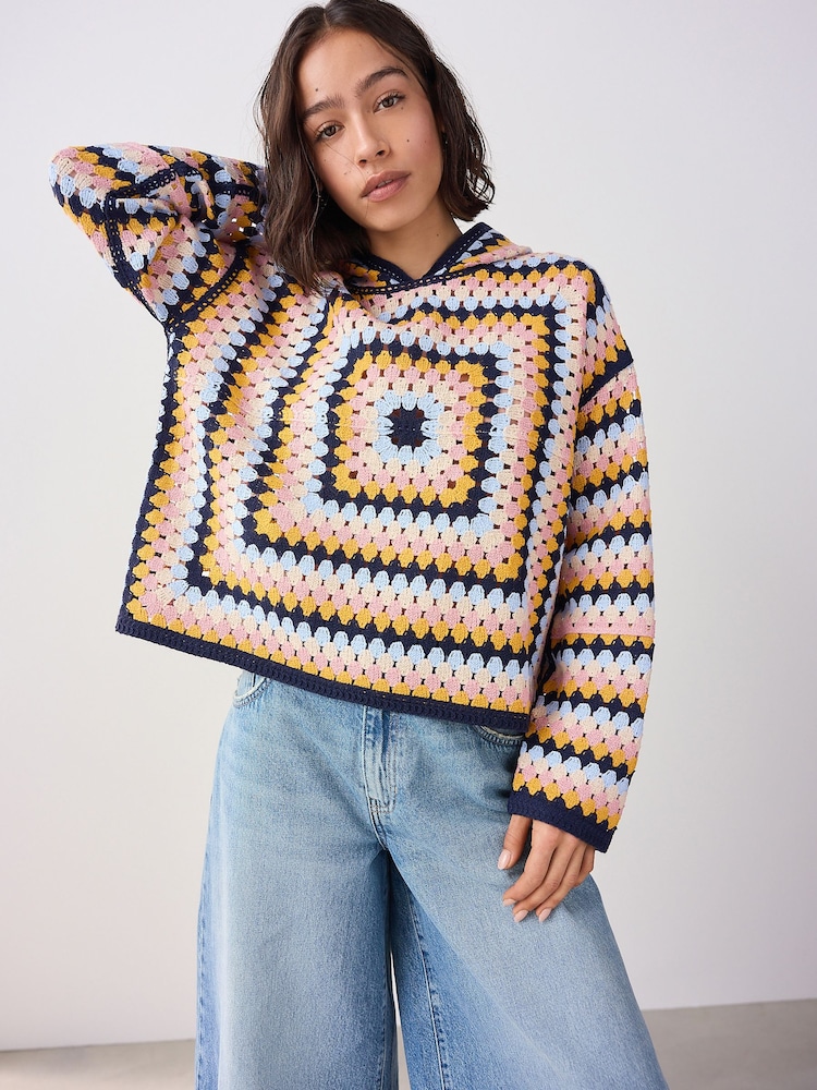 Bright Multi Square Crochet Hoodie - Image 1 of 8
