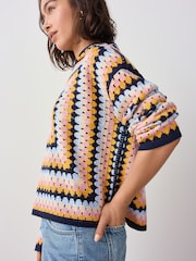Bright Multi Square Crochet Hoodie - Image 4 of 8