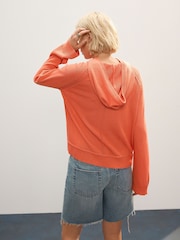 Coral Orange Print Lightweight Knitted Relaxed Hoodie With Linen - Image 2 of 7