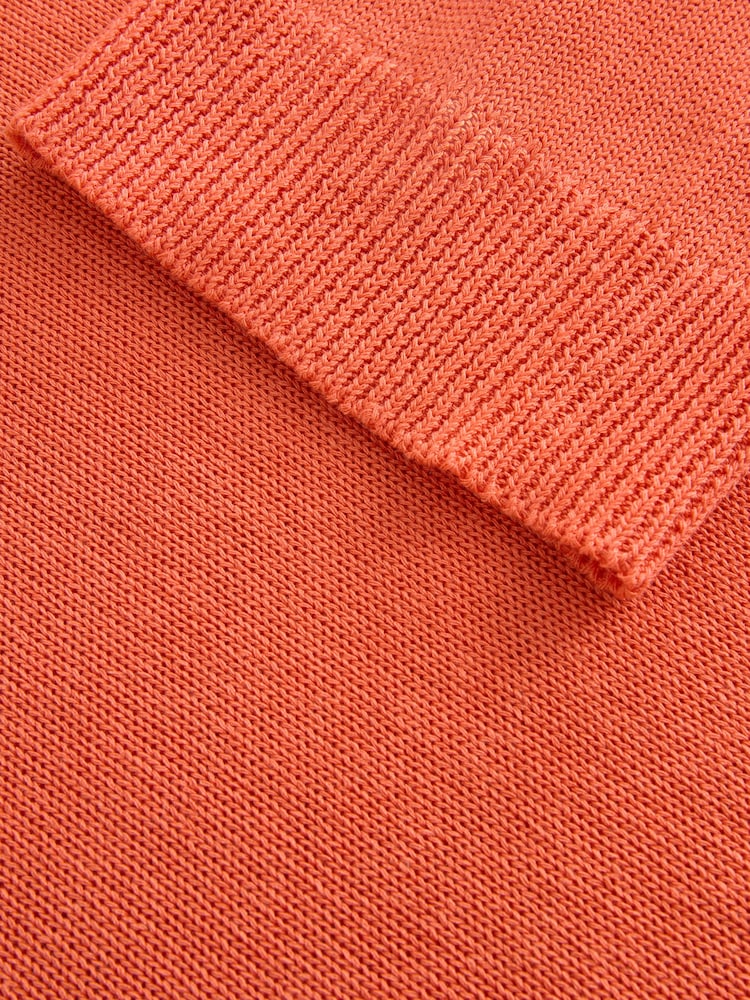 Coral Orange Print Lightweight Knitted Relaxed Hoodie With Linen - Image 7 of 7
