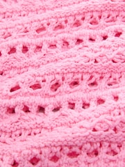 Pink Crochet Stitch V-Neck Short Sleeve 100% Cotton Top - Image 7 of 7