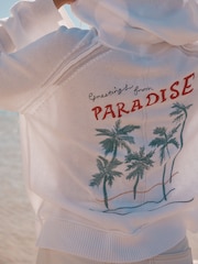 White Paradise Back Graphic Print Lightweight Knitted Relaxed Hoodie With Linen - Image 3 of 9