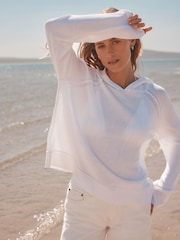 White Paradise Back Graphic Print Lightweight Knitted Relaxed Hoodie With Linen - Image 4 of 9