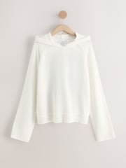 White Paradise Back Graphic Print Lightweight Knitted Relaxed Hoodie With Linen - Image 6 of 9