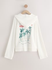 White Paradise Back Graphic Print Lightweight Knitted Relaxed Hoodie With Linen - Image 7 of 9