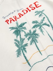 White Paradise Back Graphic Print Lightweight Knitted Relaxed Hoodie With Linen - Image 9 of 9