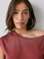 Red Rust Asymmetric Off Shoulder 100% Cotton Knitted Top - Image 4 of 6
