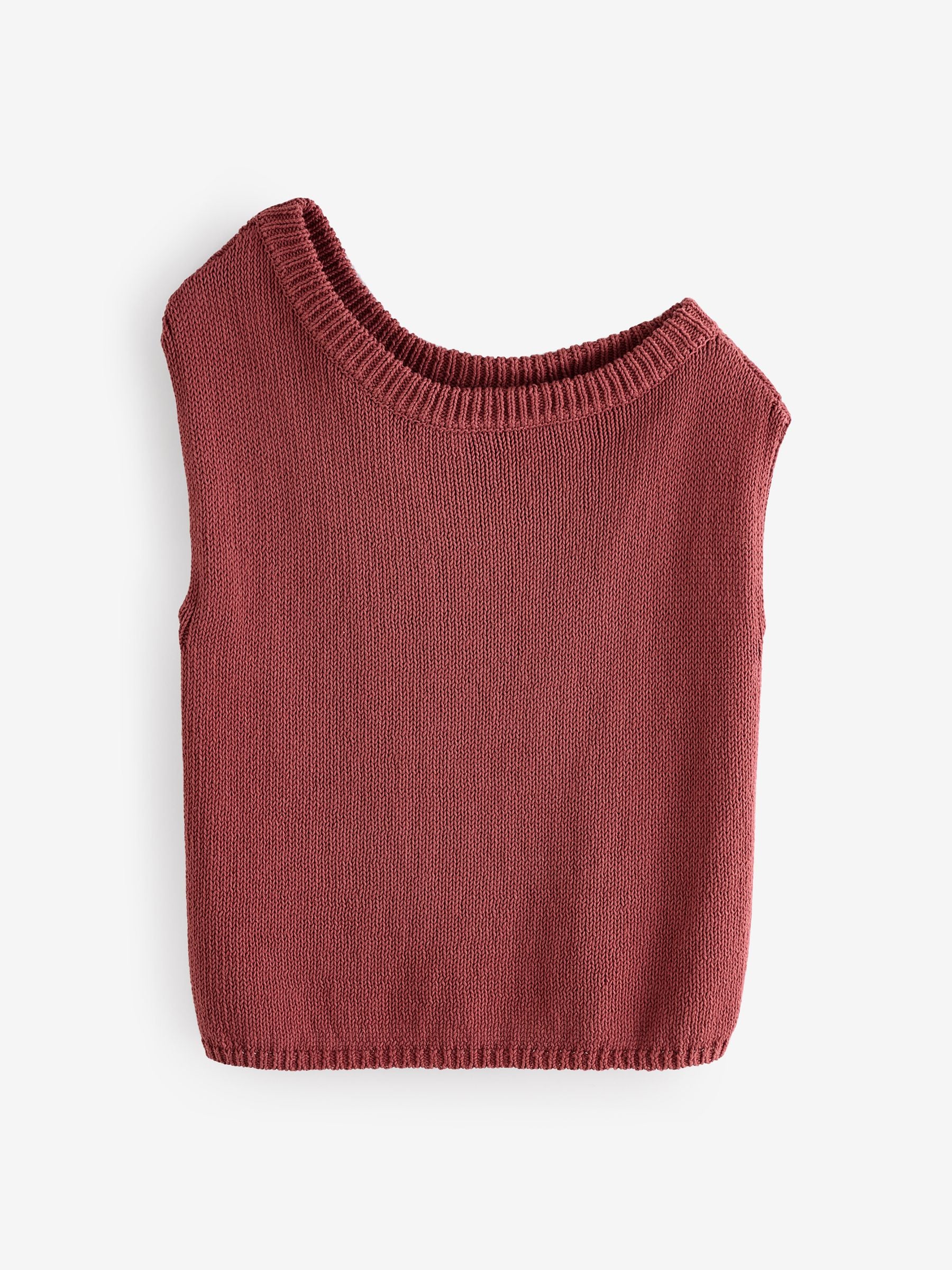 Buy Red Rust Asymmetric Off Shoulder 100% Cotton Knitted Top from