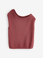 Red Rust Asymmetric Off Shoulder 100% Cotton Knitted Top - Image 5 of 6