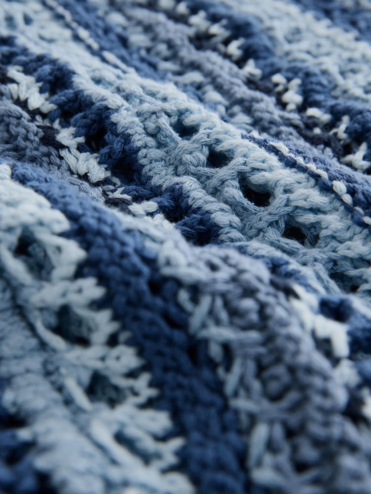 Chambray Blue - Crochet Stitch V-Neck Short Sleeve 100% Cotton Top - Image 8 of 8 Chambray Blue - Crochet Stitch V-Neck Short Sleeve 100% Cotton Top - Image 8 of 8