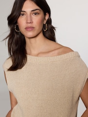 Cream Ecru Asymmetric Off Shoulder 100% Cotton Knitted Top - Image 5 of 8