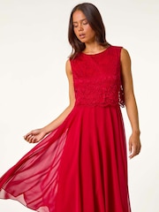 Roman Red Petite Lace Overlay Midi Dress - Image 1 of 5