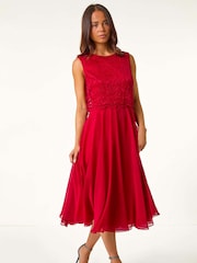 Roman Red Petite Lace Overlay Midi Dress - Image 2 of 5