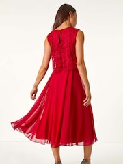 Roman Red Petite Lace Overlay Midi Dress - Image 3 of 5