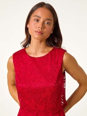 Roman Red Petite Lace Overlay Midi Dress - Image 4 of 5