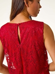 Roman Red Petite Lace Overlay Midi Dress - Image 5 of 5