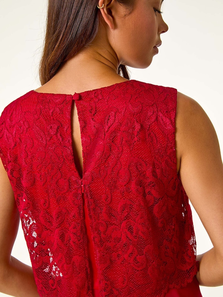 Roman Red Petite Lace Overlay Midi Dress - Image 5 of 5