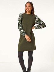 Roman Green Petite 2 in 1 Contrast Print Shift Dress - Image 1 of 5