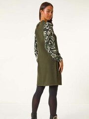 Roman Green Petite 2 in 1 Contrast Print Shift Dress - Image 3 of 5