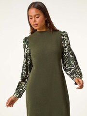 Roman Green Petite 2 in 1 Contrast Print Shift Dress - Image 4 of 5