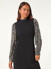 Roman Black Petite 2 in 1 Frill Detail Shift Dress - Image 1 of 5