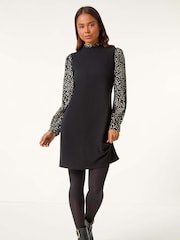 Roman Black Petite 2 in 1 Frill Detail Shift Dress - Image 2 of 5
