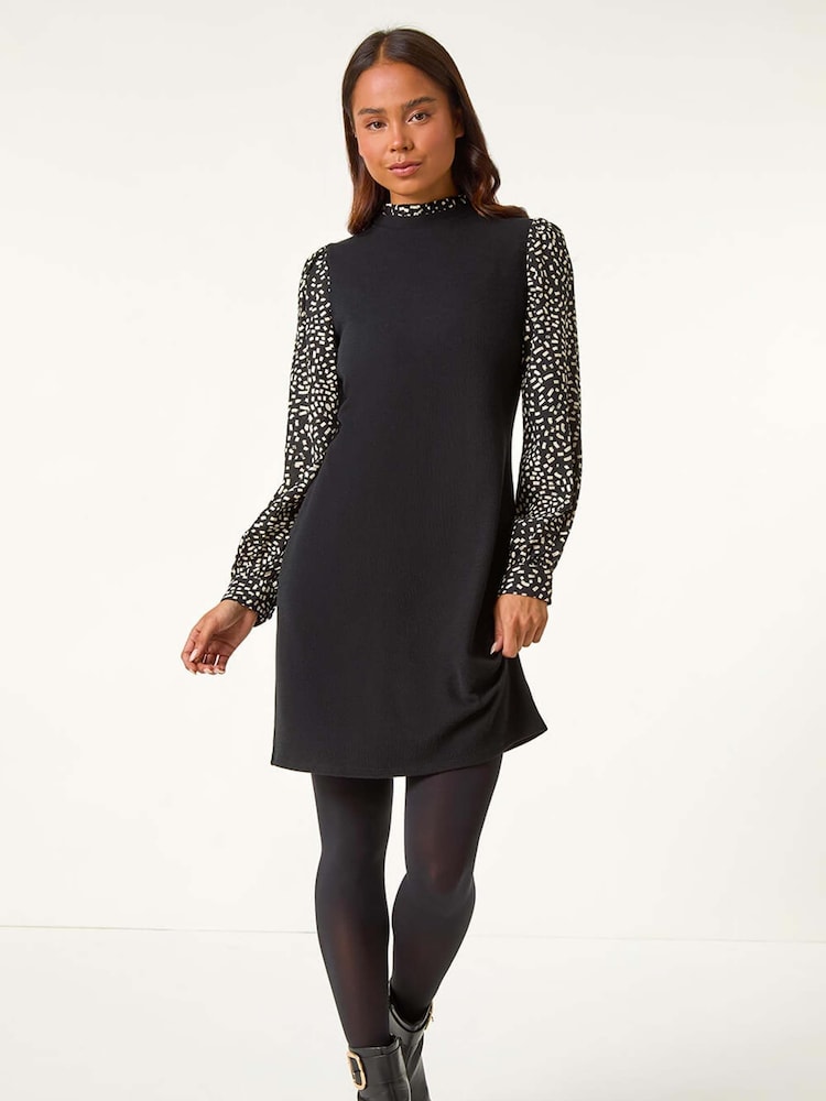 Roman Black Petite 2 in 1 Frill Detail Shift Dress - Image 2 of 5