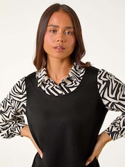Roman Black Petite 2 in 1 Geometric Print Shift Dress - Image 4 of 5