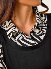 Roman Black Petite 2 in 1 Geometric Print Shift Dress - Image 5 of 5
