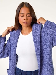 Roman Blue Petite Hooded Edge to Edge Coatigan - Image 4 of 5