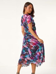 Roman Black Petite Print Twist Front Dobby Midi Dress - Image 3 of 5