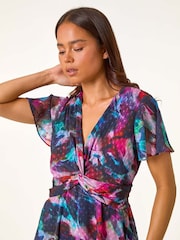 Roman Black Petite Print Twist Front Dobby Midi Dress - Image 5 of 5