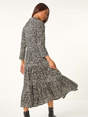 Roman Black Petite Geometric Button Tiered Midi Dress - Image 3 of 5