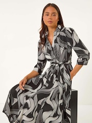 Roman – Midi-Hemdkleid mit grafischem Gürteldetail, Petite - Bild 1 von 5