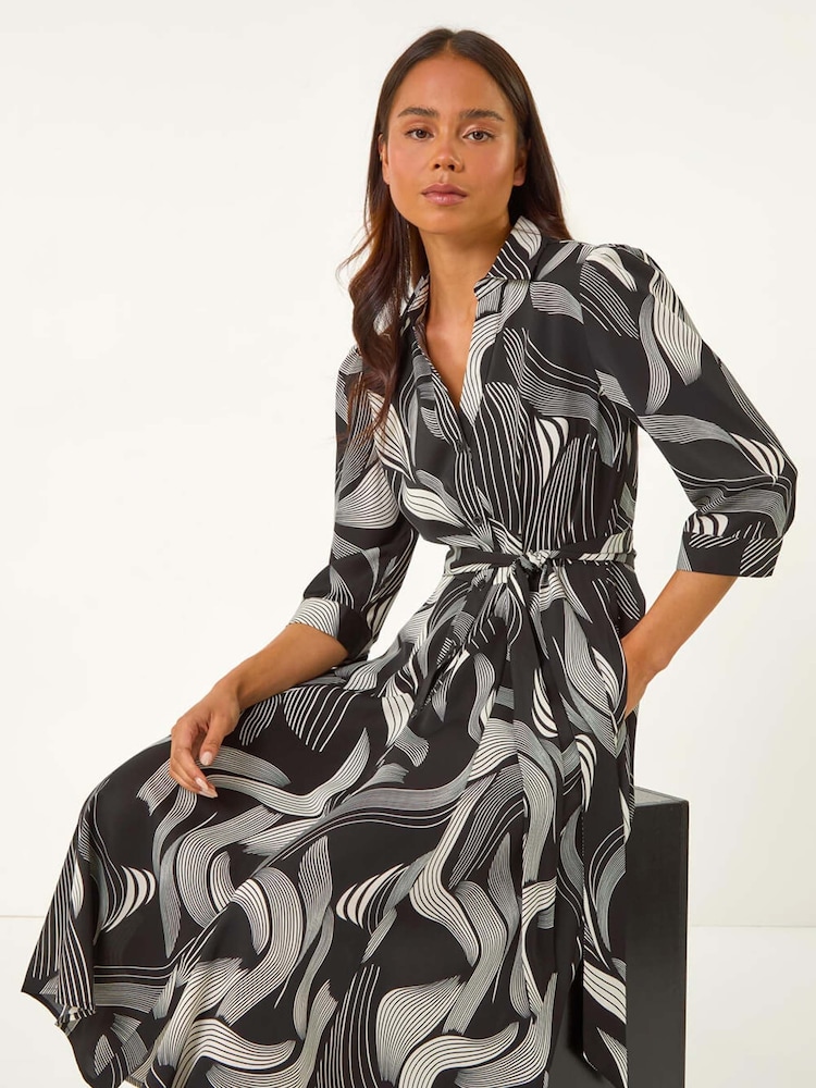 Roman – Midi-Hemdkleid mit grafischem Gürteldetail, Petite - Bild 1 von 5