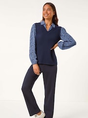 Roman Blue Petite Contrast Bodice Top - Image 2 of 5