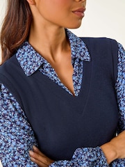 Roman Blue Petite Contrast Bodice Top - Image 5 of 5
