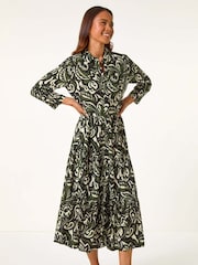 Roman Green Petite Floral Button Tiered Midi Dress - Image 2 of 5