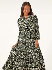 Roman Green Petite Floral Button Tiered Midi Dress - Image 4 of 5