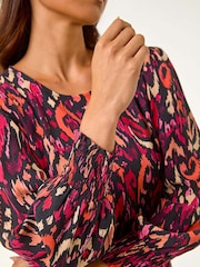 Roman Red Petite Abstract Print Shirred Cuff Midi Dress - Image 5 of 5