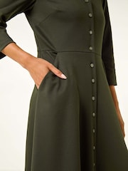 Roman Green Petite V-Neck Button Detail Stretch Dress - Image 5 of 5