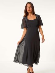 Roman Black Petite Hotfix Detail Midi Dress - Image 2 of 5
